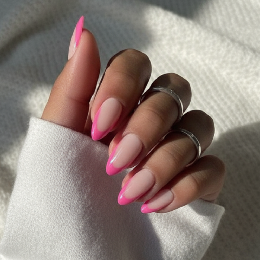 Hand with Barbie French Hot Pink French Tip Press On Nails from Sugar Tips