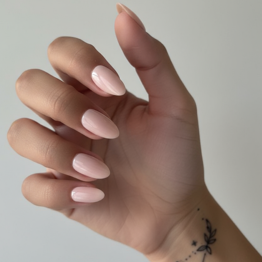 Sugar Tips Barely Blushing Soft Nude Pink Almond Press-On Nails Main View