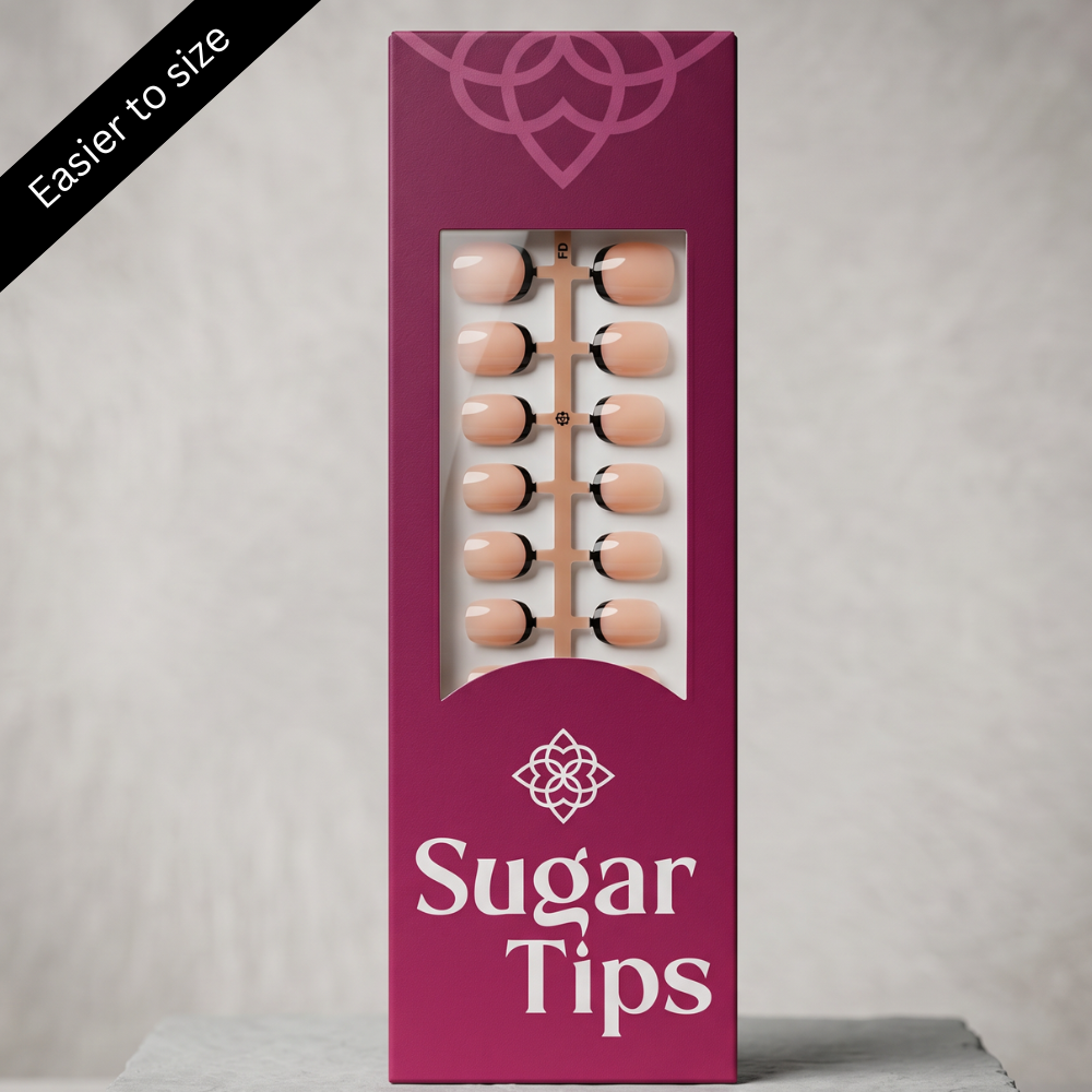 Sugar Tips French Intentions press on nail kit box - black French tip nails Australia - reusable press on nails free shipping over $60 Brisbane Perth