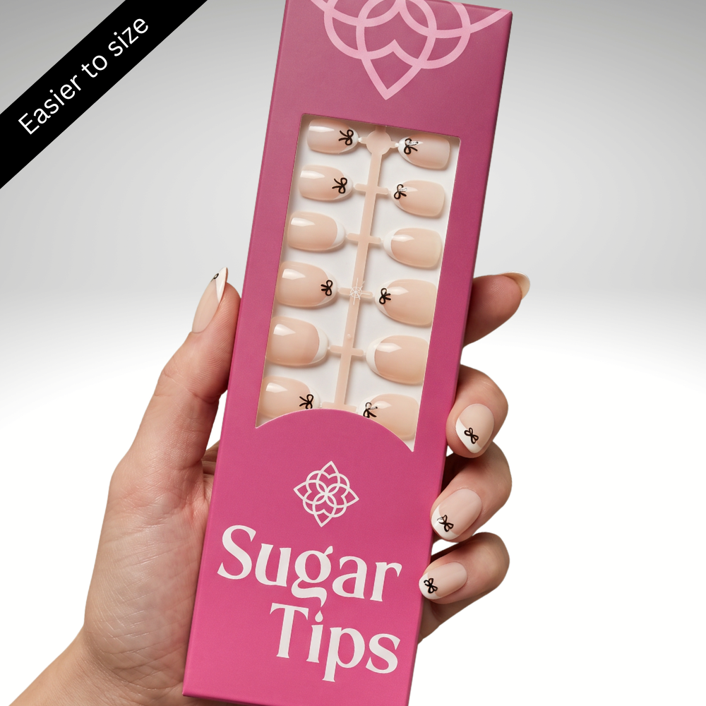 Sugar Tips Perfectly Knotty press on nail kit box - bow French tip nails Australia - reusable press on nails lasts up to 2 weeks free shipping over $60 Perth Adelaide