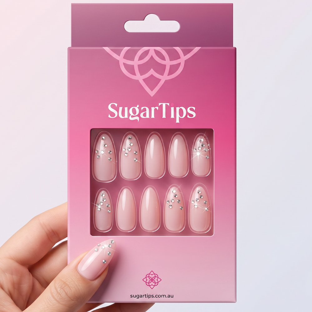 ugar Tips Old Money press on nail kit box - blush nude gem nails Australia - reusable press on nails free shipping over $60 Brisbane Perth