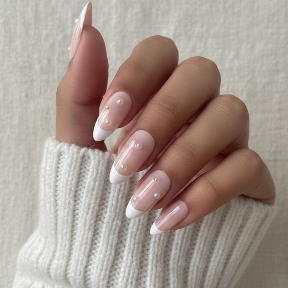Sugar Tips Pearlfection French tip press-on nails with pearl details