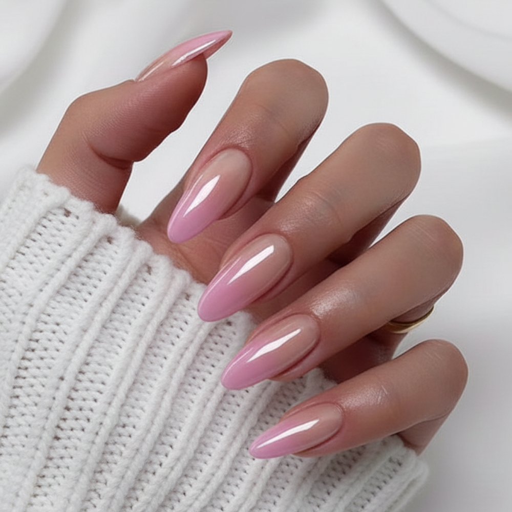 Sugar Tips Sorbet Crush| Pink Ombre Almond press-on nails.